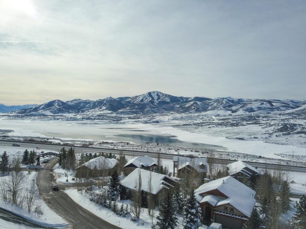 Aerial View of Deer Mountain Homes with snow